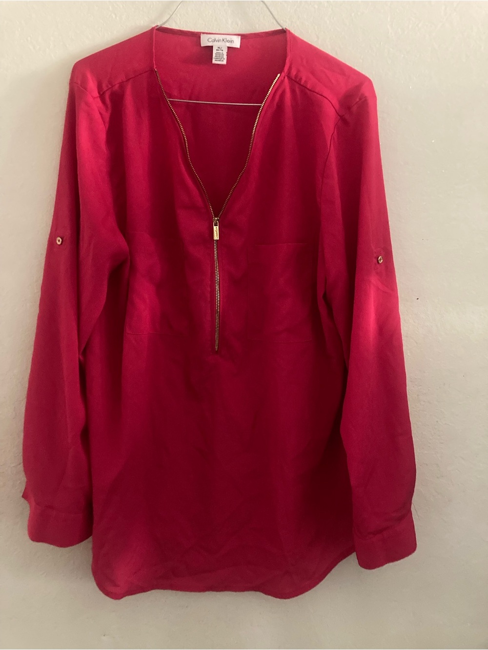 Calvin Klein Hot Pink Zip-Front Long Sleeve Tunic